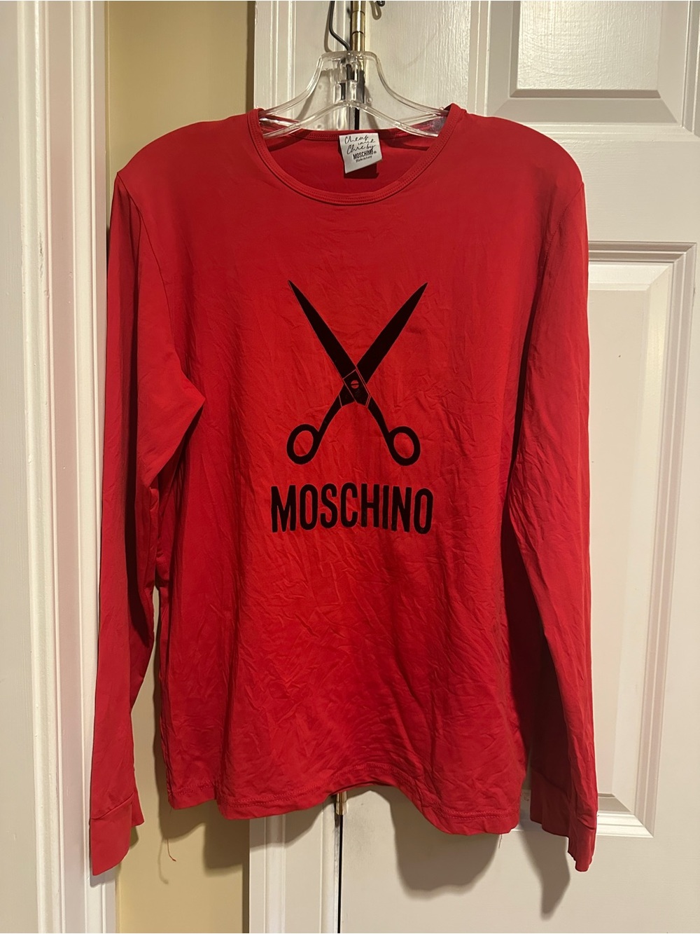Cheap and Chic Moschino Red Scissors Graphic Long Sleeve Top Italy 42